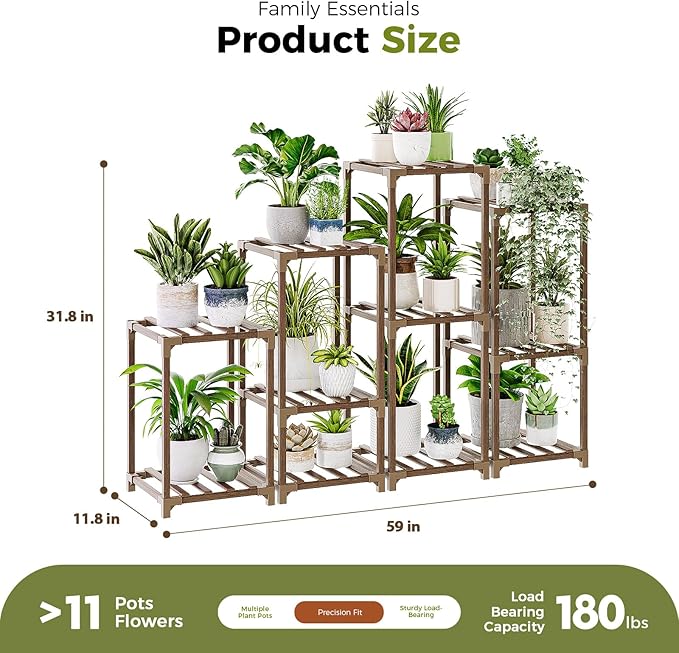 Bamworld Plant Stands Indoor 4 Sets Plant Shelves Outdoor Wooden Plant Holder for Multiple Plants Flower Stands Window