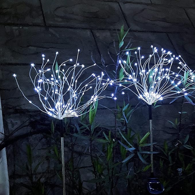 JJGoo Solar Firework Lights, 2 Pack 180 LEDs 2 Lighting Modes Solar Lights Outdoor Waterproof for Garden Patio Walkway Pathway Party Wedding Christmas Decorative - Cool White