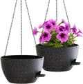 WOUSIWER Self Watering Hanging Planters, 2 Pack 12'' Plastic Pots with Drainage Holes & Reservoir Tray (Speckled Black) | Indoor & Outdoor Use for Ferns, Ivy, Herbs, Succulents