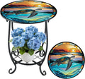 Outdoor Side Table Round Small Mosaic Patio Accent Indoor End Plant Coffee Tea Table for Yard Patio Porch Garden Living Room, Bedroom(Turtle Style,12 Inch)