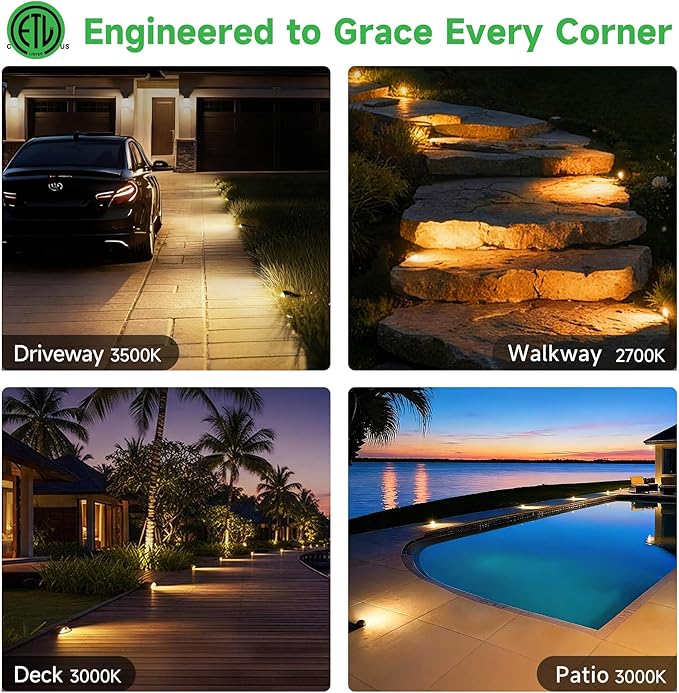 Low Voltage LED Well Landscape Lights - 12V Outdoor IP67 Ground Light, 5 Color Temperature Selectable In-Ground Light, ORB Aluminum for Path Backyard House 3W 170LM 8 Pack