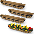 4 Pack 36 Inch Window Deck Railing Planter Boxes with Coconut Liner, Large Hanging Window Flower Boxes Metal Railing Planter for Balcony Fence Porch (4, 36 Inch)