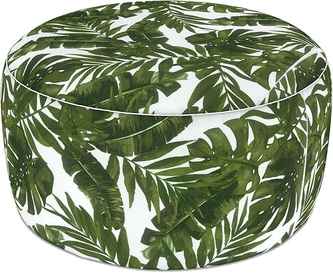 LVTXIII Indoor/Outdoor Extra Large Inflatable Ottoman Pouf D31 x H14 Inch, Round Footstool with Handle, Weather-Resistant Portable Furniture for Patio, Camping, Beach, Palm Green