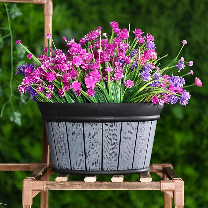 Layhit 6 Pcs Wall Hanging Planters Outdoor Pot Planter Wine Barrel Planter Distressed Oak Thickened Plastic Water Storage Flower Pots for Flower Indoor Outdoor(10 Inches,Black)