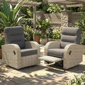 Outdoor Swivel Recliner Chair Set of 2, All-Weather Wicker Reclining Patio Chair with Adjustable Backrest and Footrest