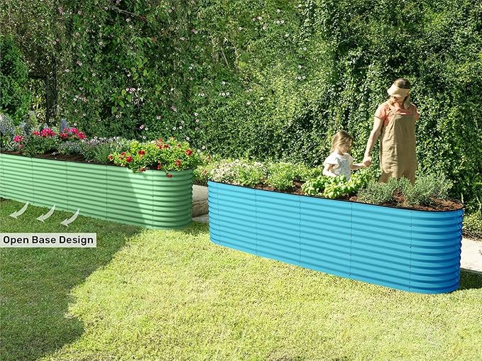 9-in-1 Galvanized Raised Garden Beds Outdoor // 8×2×2.5 ft Modular Planter for Gardening, Vegetables, Flowers // 32" Extra Tall Metal Raised Garden Bed (Teal) // Patented Design Planter Box
