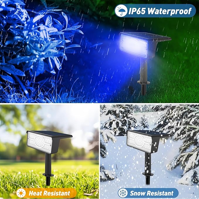 T-SUN Solar Spot Lights Outdoor, 4 Pack 49LED Landscape Spotlights, 2 Lighting Modes Auto ON/Off Solar Lights for Trees, Garden, Yard, Pathway, Driveway(Blue)