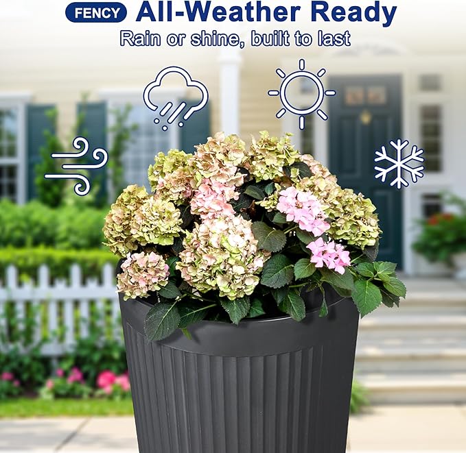 FENCY 2Pack 24IN Self Watering Planter for Indoor Plants, Plastic Large Planter for Outdoor Plants, Water Level Indicator& Spacious Reservoir Flower Planter Decorative(Black)