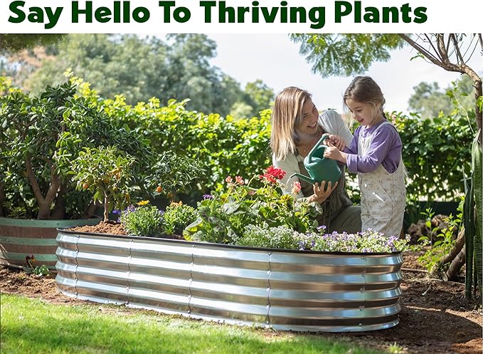Plant & Plot Galvanized Raised Garden Beds Outdoor // 6×3×1 ft Planter Raised Beds for Gardening, Vegetables, Flowers // Large Metal Garden Box // Patented Tool-Free Design (Silver)