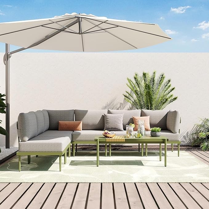 Sundale Outdoor 7 Pieces Metal Patio Furniture Set, Outdoor Sectional Sofa with 6 Inch Olefin Cushion, Modern Outdoor Conversation Sets for Backyard, Poolside, Sunroom