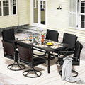 LEVELEVE 7 Piece Outdoor Patio Dining Set with 6 Swivel Dining Chairs & 1 Large Round Dining Table,Bistro Furniture Set for Lawn, Garden, Deck, Backyard and Porch