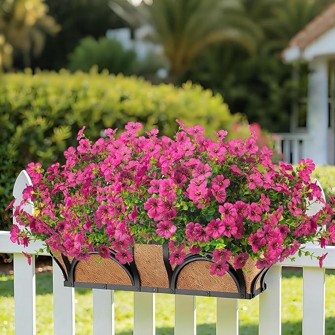20 Bundles Artificial Flowers for Outdoors, UV Resistant Fake Plants Flowers Greenery Shrubs Plants for Decoration Outside Plants Hanging Planter Home Garden Decor (Rose Red)