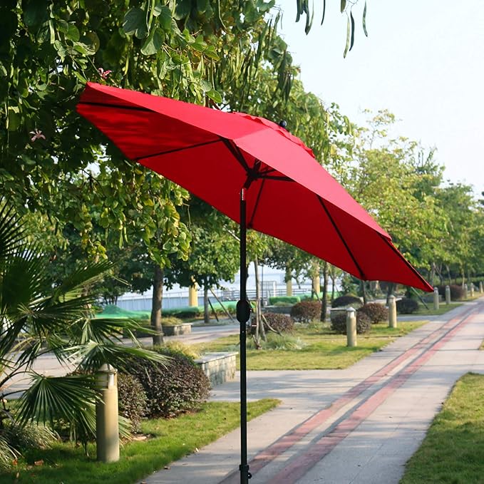 Sunnyglade 9Ft Patio Umbrella Outdoor Table Umbrella with 8 Sturdy Ribs (Red)