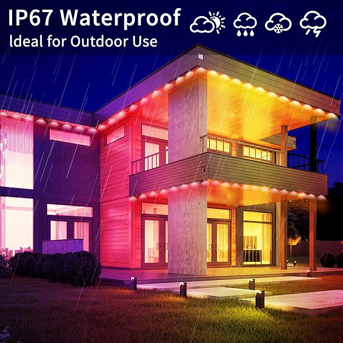 60ft Permanent Outdoor Light, RGB Outdoor eave Lights with APP & Remote Control,Music synchronisation IP67 Waterproof LED eave Light,Suitable for Party, Daily,Halloween,Christmas,Rooftop,Garden,Patio