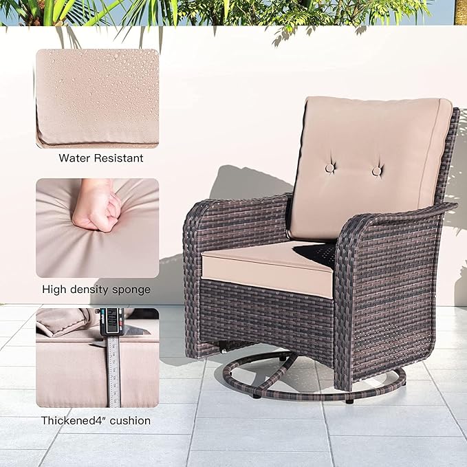 Kullavik 9 Pieces Outdoor Patio Furniture Set,PE Wicker Rattan Sectional Sofa Patio Conversation Sets with Swivel Rocking Chairs Set,Sand