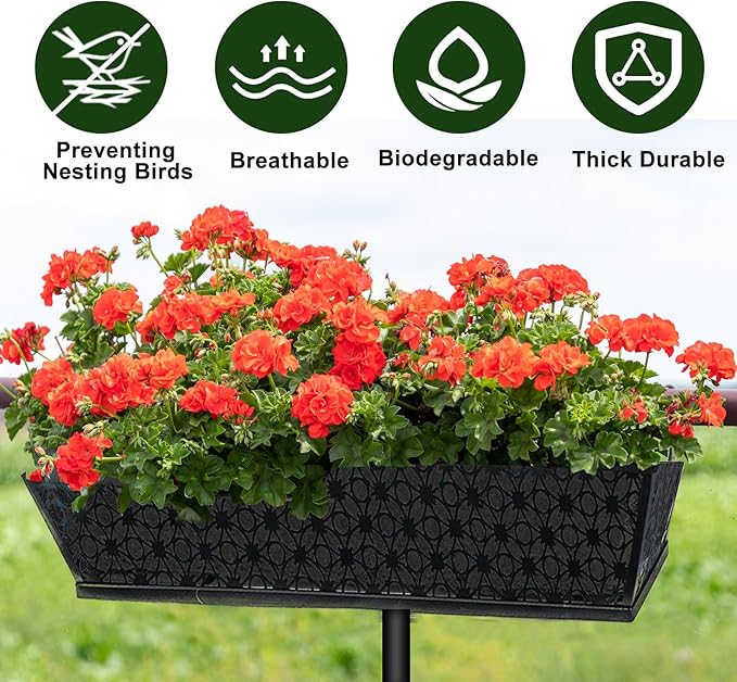2PCS 30Inch Rectangle Window Box Liner Felt Planter Basket Liner Insert Black Plant Container Liners Non Woven Fabric Liner for Garden Fence Wall Railing Hanging Flower Pot - Avoid Bird Nesting