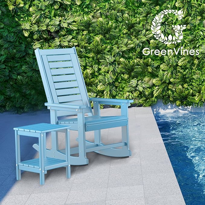 GREENVINES Outdoor Rocking Chairs | Set of 2 | Porch Rocker | HDPE Plastic | Arctic | Oversized Rockers | High Back | Big & Tall | Ladder Back | for Patio Outside Backyard Balcony Garden
