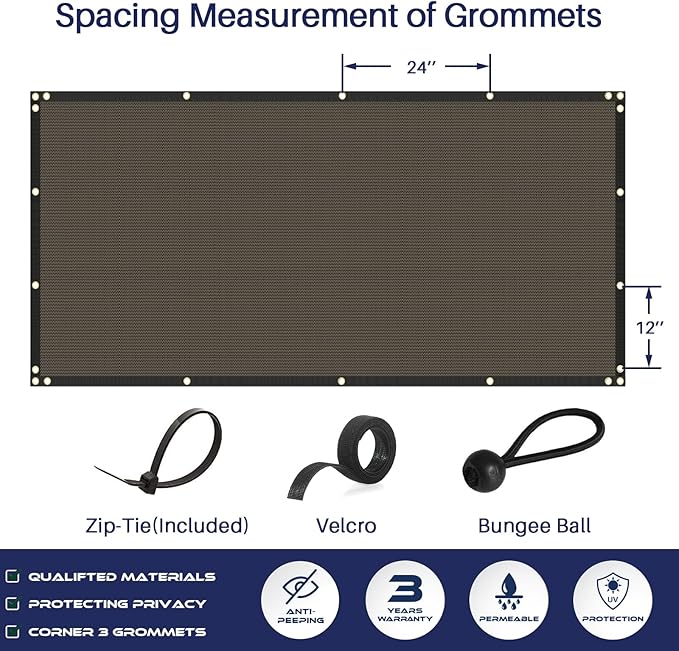 WINDSCREEN4LESS 6' x 9' Privacy Fence Screen in Brown for Chain Link Fence W/ Brass Grommet 85% Blockage Windscreen Outdoor Mesh Fencing Netting 150GSM Fabric W/ Zip Ties - Custom Size
