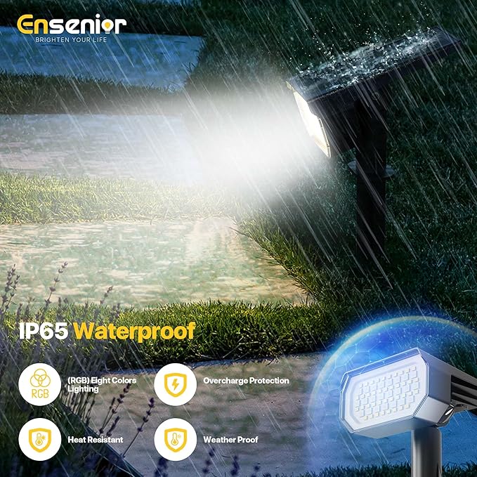 Ensenior Solar Spotlights Outdoor RGB, 7+1 Color Changing Mode Outdoor Landscape Lighting, IP65 Waterproof, Automatic ON/Off Solar Powered Spotlight, Halloween Christmas Decorations (6-Pack)