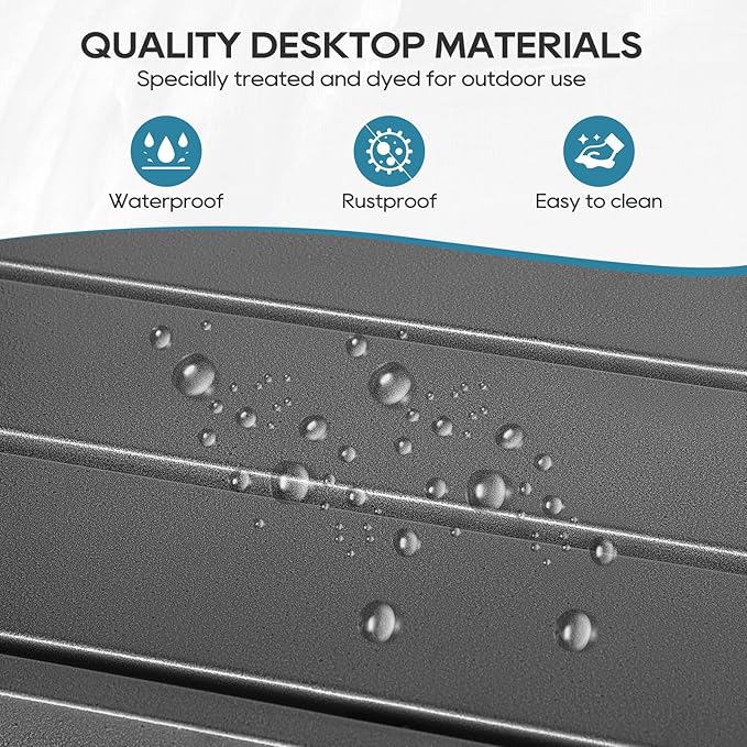 Outdoor Bar Table, Patio Console Pub Height Tables with Powder Coated Steel Frame, Weather Resistant Waterproof Top for Hot Tub, Balcony, Garden, Yard, Poolside (63" Bar Table, Grey)
