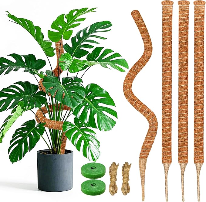 4 Pack 28 Inch Moss Pole Monstera Plant Support, Coir Moss Poles for Climbing Indoor Plants, Bendable Plant Stake Trellis for Potted Plant, Pothos, Philodendron