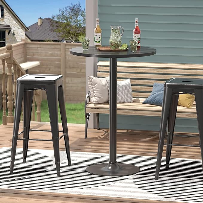 Furmax Bistro Pub Table Round Bar Height Cocktail Table for Home Bar, Small Round Bar Tables for Party, Dining Room, Living Room and Wedding, Metal Base MDF Top Obsidian, 40.6 Inch Height (4, Black-1)