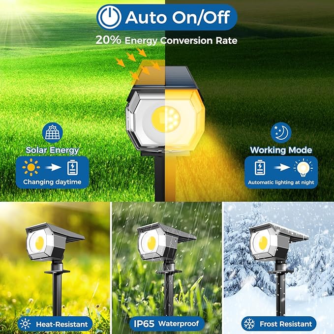 2 Pack Solar Spot Lights Outdoor, Solar Spotlights Outdoor Waterproof 2-in-1 Auto On/Off Landscape Lighting for Outside Yard Wall Garden Pathway(Warm White)