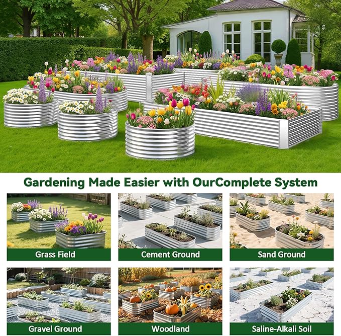 3 Pack Raised Beds for Gardening, Corrugated Galvanized Steel Raised Garden Bed, Outdoor Metal Above Ground Garden Bed for Vegetables and Flowers-36x18Inch(Rectangular)