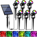 T-SUNUS RGB Solar Spot Lights Christmas Outdoor 6-in-1, Color Changing Landscape Spotlights Pond Lighting Waterproof IP65 9.8ft Cable for Tree Patio Pathway Yard Garden Wall Flag Halloween Holiday