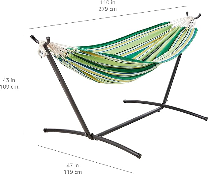 Amazon Basics Double Hammock with 9-Foot Space Saving Steel Stand and Carrying Case, 450 lb Capacity, Vigor Green, 110" x 47" x 43"