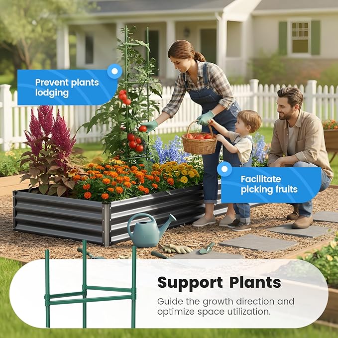 Quictent Galvanized Raised Garden Bed 8x4x1 Ft Metal Planter Box for Vegetables Bottomless for Backyard, 2 Tomato Cages Included, Dark Grey, 2PCS