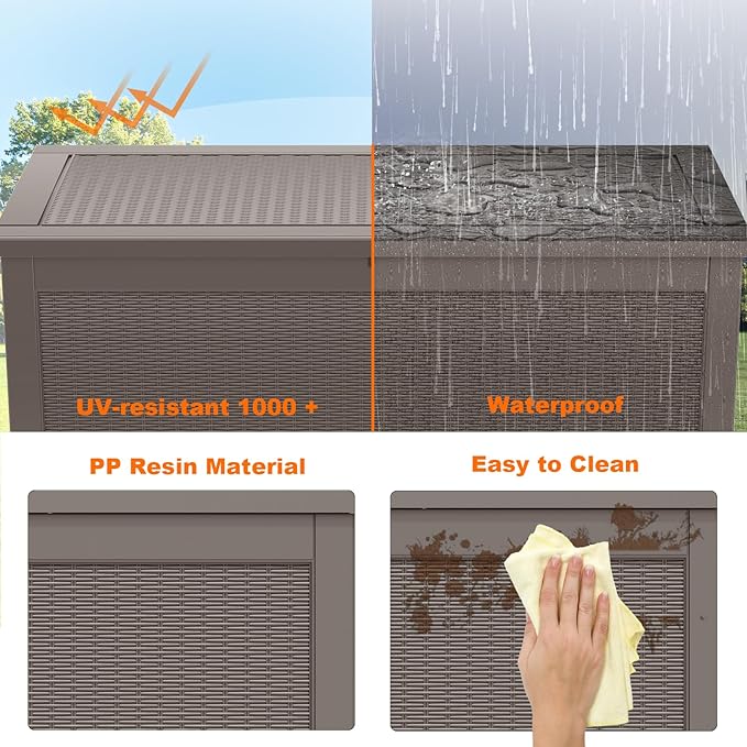 320 Gallon Waterproof Outdoor Storage Box,Large Resin Deck Box,Lockable Outside Storage Box Container for Patio Furniure,Garden,Tools (320 Gallon,Grey)