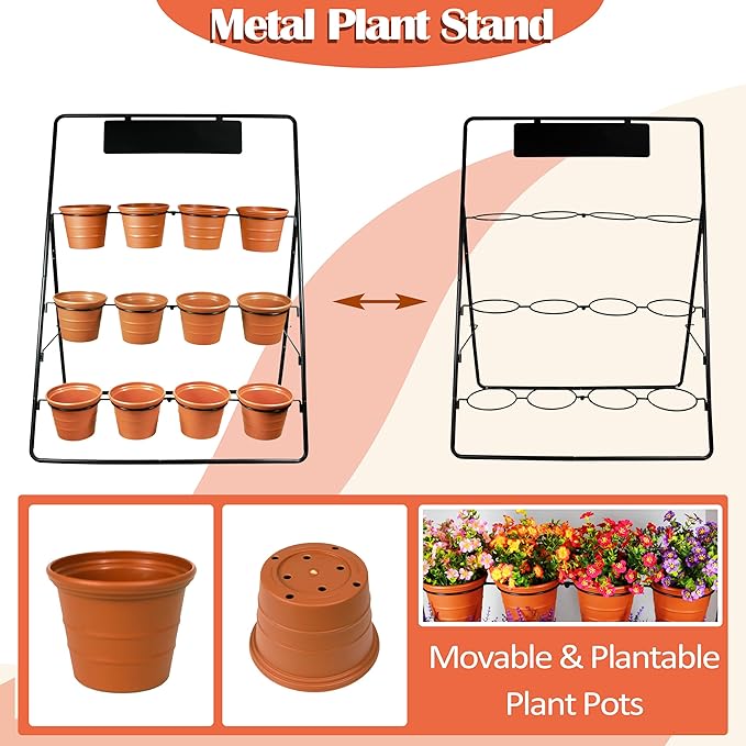 Sunnyglade 3-Tier Metal Plant Stand Rack Multiple Flower Pot Holder Shelf Ladder Plant Display Shelf With 12 Pots For Indoor Outdoor Patio Garden Corner Balcony Deck