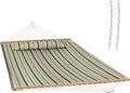 Sunnydaze Quilted Outdoor Hammock with Spreader Bars - Heavy-Duty 450-Pound Capacity Double Hammock for Outside - Khaki Stripe