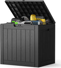 NEWBULIG 31 Gallon Outdoor Storage Box, Waterproof Deck Box with Lockable Lid, Patio Furniture Bench & Side Table, Easy Assembly, for Garden, Pool, Patio & Backyard Organization, Black