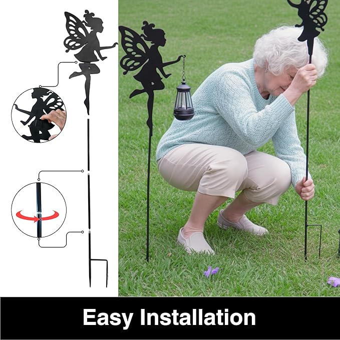 Solar Fairy Garden Lights Outdoor – Spring Decorations Yard Ornaments, Color-Changing LED Fairy Statue with Lantern, Solar Powered Garden Stakes for Patio, Lawn & Pathway Decor (Set of 2)