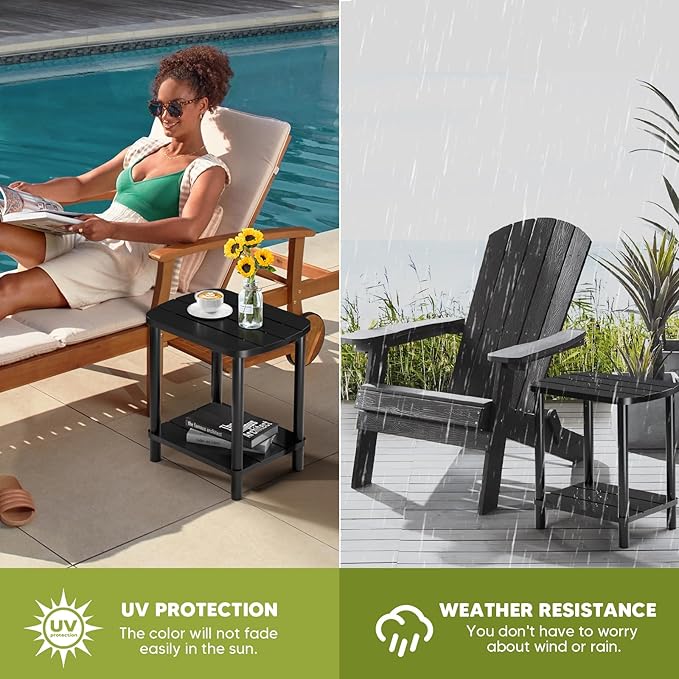 Outdoor Side Table, Adirondack Outdoor Patio Table, Bamboo Small Patio End Tables for Pool, Porch, Backyard, Bathroom and Indoor. Weather Resistant