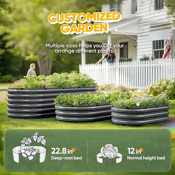 KING BIRD Raised Garden Bed Kit 2025 Upgraded 10-Minute Assembly Galvanized Planter Garden Box Outdoor for Gardening, Vegetables, Flowers, 47x24x12 in, Dark Grey 2PCS