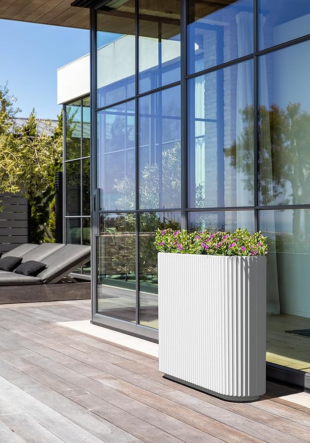 Veradek Demi Series Span Planter for Front Porch, Patio, Backyard | Durable Plastic-Stone Composite Material | Modern Décor for Shrubs, Flowers