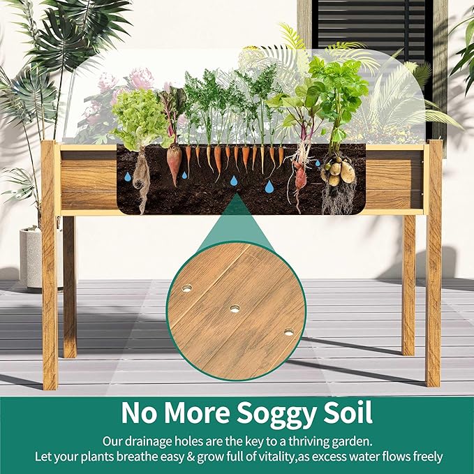 YITAHOME 48x18x30in Raised Garden Bed, Weather Resistant Poly Lumber Planter Box with Legs, Elevated Garden Bed for Yard, Garden, Balcony - Brown