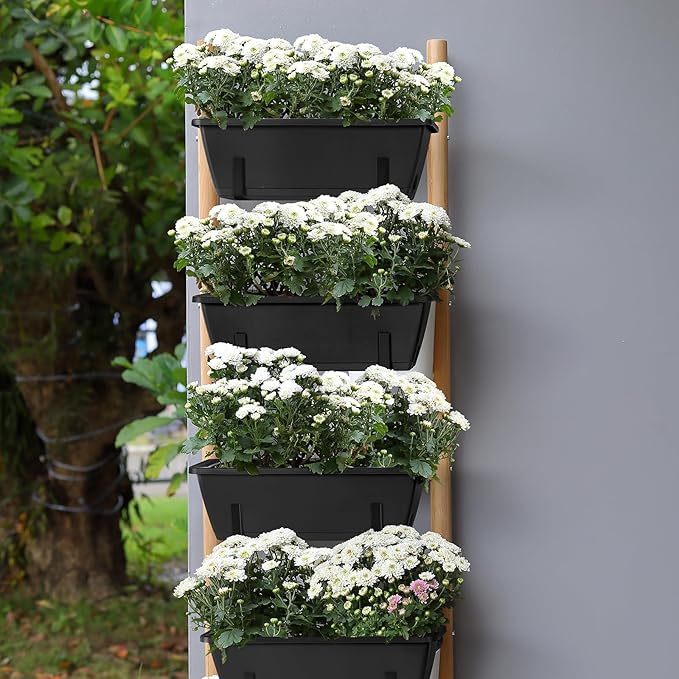 smusei 4 Pack Window Boxes Planters 17’’ Railing Planter Box with Adjustable Brackets, Deck Railing Hanging Flower Pots Rectangular Herb Planter for Outdoor Fence Garden, Balcony Decor