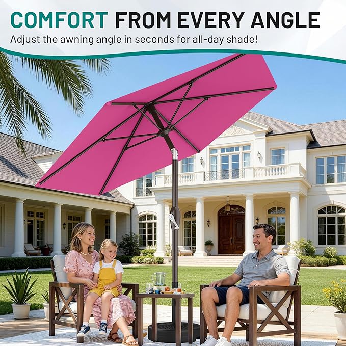 AreShark 7.5FT Patio Umbrella Table Market Umbrella with 6 Sturdy Ribs, Button Tilt/Crank, Heavy-Duty Outdoor Umbrellas for Pool, Deck, Garden and Backyard, Rose Pink
