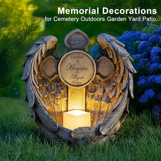 Solar Garden Angel Statue Light – Praying Guardian Angel Figurines for Outdoor Yard Decor Cemetery Decorations, Waterproof Garden Sculpture Memorial Gifts for Women, Mom, Grandma, Lover
