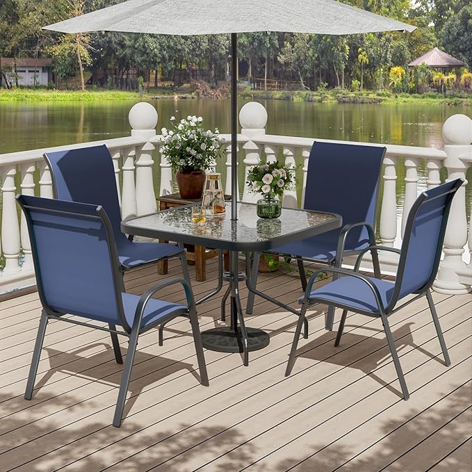 UDPATIO Patio Chairs Set of 4, Stackable Outdoor Dining Chairs with High Back, Breathable Textilene Fabric Outdoor Chair All Weather, 350LBS Capacity for Garden/Backyard (Blue)