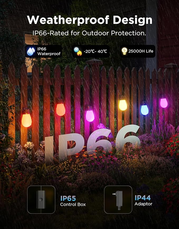 Govee S14 Bulb Outdoor String Lights 2, 48ft Smart RGBIC Warm White Patio Lights with 15 LED Bulbs, 111 Scene Modes for Outdoor Decor, Upgraded IP66 Compatible with Alexa, Google, Matter, APP Control