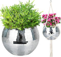 Disco Ball Planter, 1pcs 10” Silver Disco Ball Planter, Disco Ball Plant Hanger with Hanging Rope, Hanging Chain, Hook, Circle and Extra Mirror Pieces