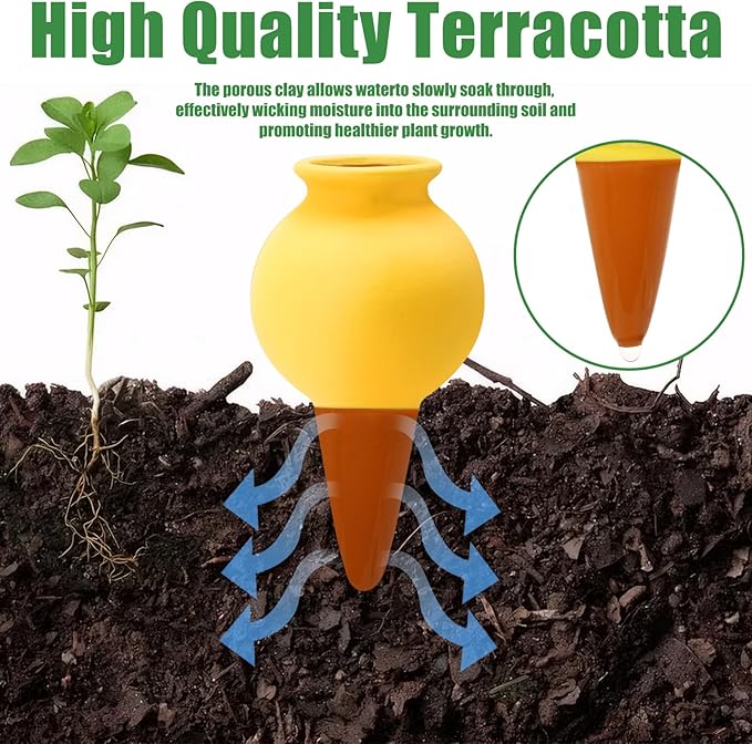 Terracotta Watering Spikes, 4 Pack Self Watering Globes, Slow Release Self Watering Planter Insert, Plant Watering Globes for Indoor and Outdoor Plants