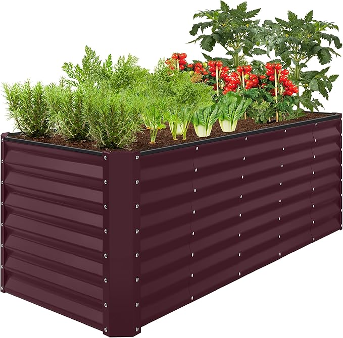 Best Choice Products 8x2x2ft Raised Outdoor Metal Garden Bed, Deep Root Box Planter for Vegetables, Flowers, Herbs, 240 Gallon Capacity, 100% Non Toxic Materials - Burgundy