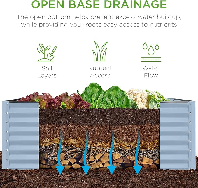 Best Choice Products 4x2x2ft Outdoor Metal Raised Garden Bed, Deep Root Box Planter for Vegetables, Flowers, Herbs, 119 Gallon Capacity, 100% Non Toxic Materials - Mist Blue