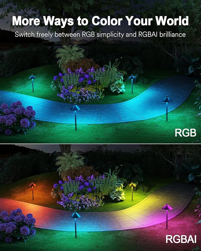 Lumary Smart Low Voltage Pathway Lights 24V 2000LM, Landscape Path Lights with RGBAI Color Changing, App/Remote Control, IP65 Waterproof Walkway Lights for Yard Driveway Garden, 4 Pack, Black Aluminum